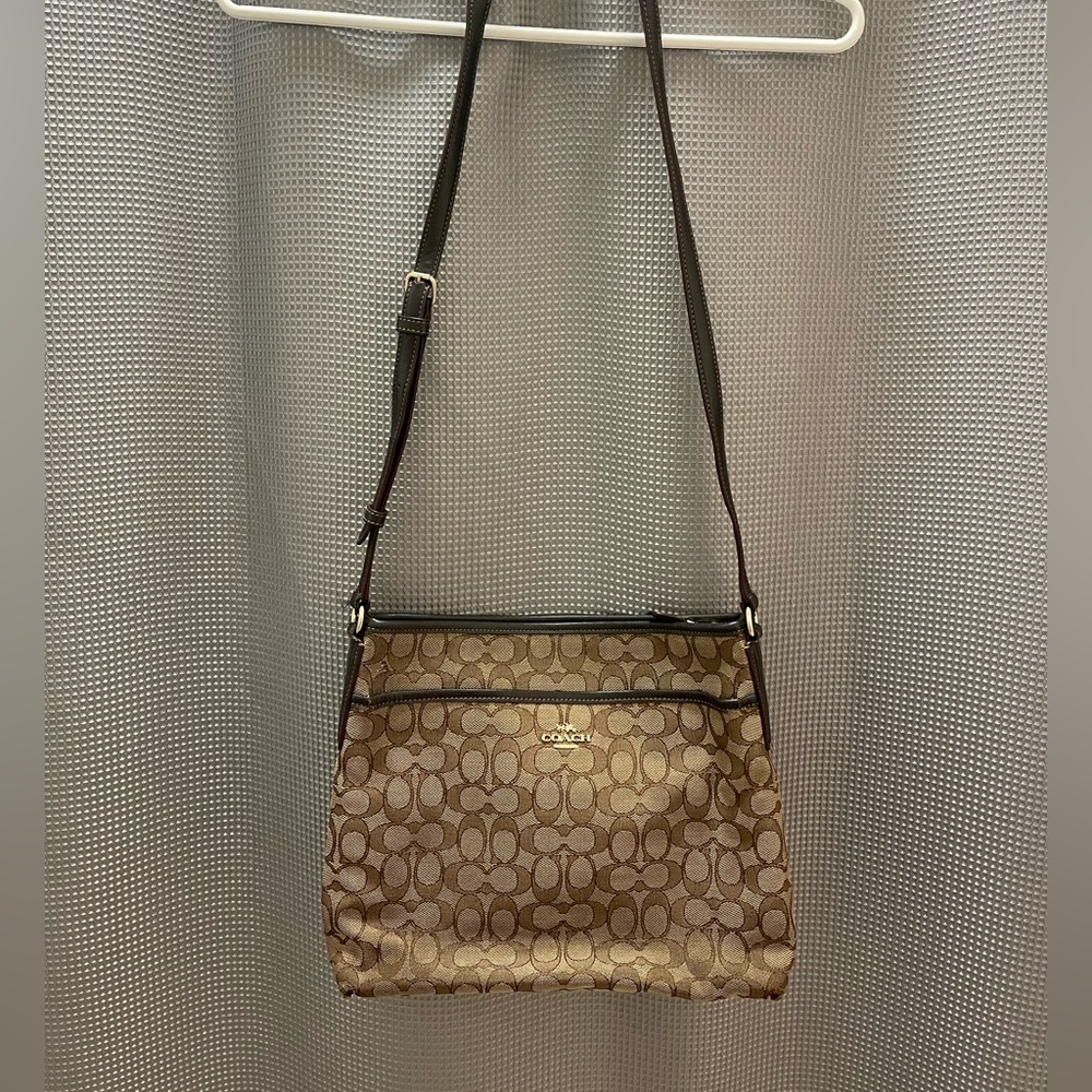 Coach Signature Tan and Brown Crossbody Bag